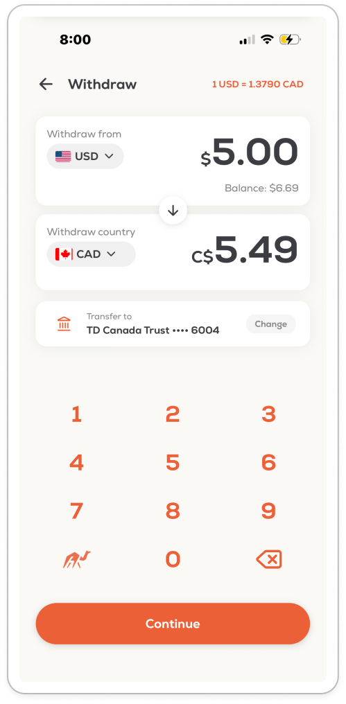 Stack withdrawal screen: convert USD to local currency